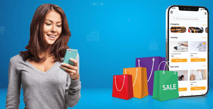 فتاة تقوم بإجراء بحث على الموبايل عن أفضل تطبيقات التسوق الإلكتروني (Best online shopping apps)